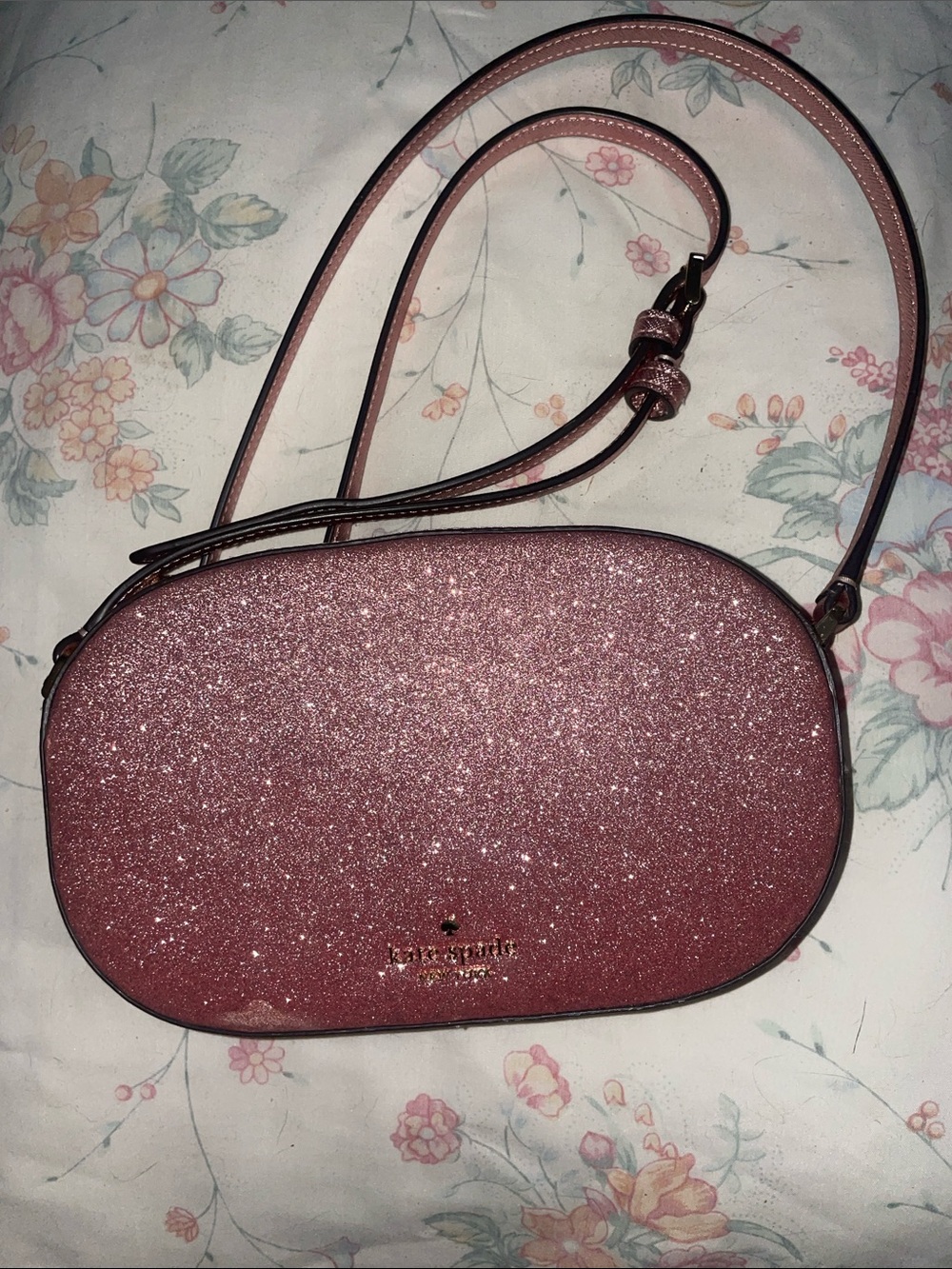 kate spade rose pink glitter crossbody bag